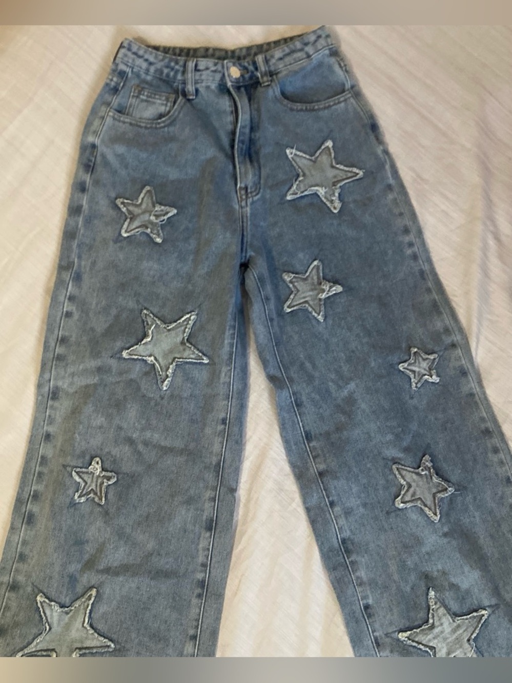 ROMWE Blue Star Appliqué Wide-Leg Jeans